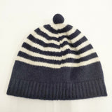 R&D.M.Co- カシミヤ ボーダー ポンポン付き 帽子 ニットキャップ ネイビー ホワイト レディース オールドマンズテーラー【中古】5-1206T◎