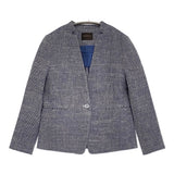 TOMORROWLAND フラットテープ キザミカラージャケット 定価39600円 ノーカラージャケット 25SS ブルー ホワイト レディース トゥモローランド【中古】5-1128M♪