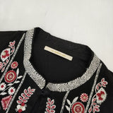 NE QUITTEZ PAS 刺繍 チャイナボタン 010991597 インド製 コットン ブラウス シャツ ブラック レディース ヌキテパ【中古】6-0307M∞