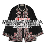 NE QUITTEZ PAS 刺繍 チャイナボタン 010991597 インド製 コットン ブラウス シャツ ブラック レディース ヌキテパ【中古】6-0307M∞