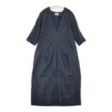 humoresque V-neck dress インディゴ DS2102a リネンコットンドレス ワンピース ネイビー レディース ユーモレスク【中古】6-0408M∞