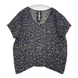 humoresque シルク loop shirt DS2201 総柄 半袖 ブラウス シャツ ネイビー イエロー レディース ユーモレスク【中古】6-0613S∞