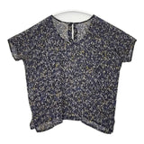 humoresque シルク loop shirt DS2201 総柄 半袖 ブラウス シャツ ネイビー イエロー レディース ユーモレスク【中古】6-0613S∞