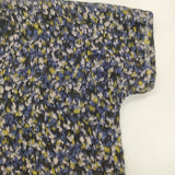 humoresque シルク loop shirt DS2201 総柄 半袖 ブラウス シャツ ネイビー イエロー レディース ユーモレスク【中古】6-0613S∞