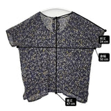 humoresque シルク loop shirt DS2201 総柄 半袖 ブラウス シャツ ネイビー イエロー レディース ユーモレスク【中古】6-0613S∞
