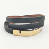 URSUL ユアソル Bracelet Turn Triple サイズM レザー3連 ブレスレット ブラック ゴールド レディース【中古】6-0212G∞
