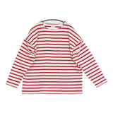 SOSO ソソ ボーダー オーバーサイズ 脇スリット 長袖Ｔシャツ カットソー ロンＴ ホワイト レッド レディース【中古】6-0311M♪