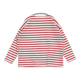 SOSO ソソ ボーダー オーバーサイズ 脇スリット 長袖Ｔシャツ カットソー ロンＴ ホワイト レッド レディース【中古】6-0311M♪
