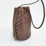 45R/45rpm レザーメッシュ巾着 かごバッグ 革 編み込み ショルダーバッグ ブラウン レディース フォーティーファイブアールピーエム【中古】5-1203G♪