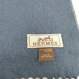HERMES カシミヤ フリンジストール マフラー オールドエルメス 無地 ストール ブルー レディース エルメス【中古】5-1215T◎