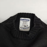 Guernsey Woollens ガンジーセーター イギリス製 ウール セーター ニット ブラック メンズ ガンジーウーレンズ【中古】6-0114T∞