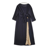 ELENDEEK KNOT PLEATS LOP 511950311001-01 ワンピース ネイビー ベージュ レディース エレンディーク【中古】6-0305M∞