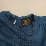 cardo fabrica レース×リネン刺繍 ヨークギャザーサックドレス ベルト付き インド製 ワンピース ブルー レディース カルドファブリカ【中古】6-0420M∞