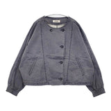 tumugu TB20146 綿麻 ワイドデニム ノーカラージャケット グレー レディース ツムグ【中古】6-0425M∞