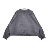 tumugu TB20146 綿麻 ワイドデニム ノーカラージャケット グレー レディース ツムグ【中古】6-0425M∞