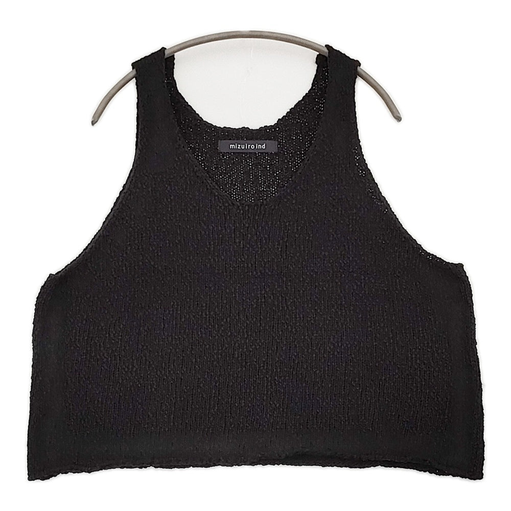 mizuiro-ind リリーヤーンベスト ノースリーブコットンニット 定価13200円 3-220118 2025 ブラック レディース ミズイロインド【中古】5-1203M♪ mizuiro-ind リリーヤーンベスト ノースリーブコットンニット 定価