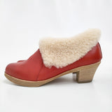 mina perhonen 未使用 prima neve ムートン レザー ボア ブーティー 24.5cm 定価52500円 ブーティ レッド レディース ミナペルホネン【中古】5-1203T♪