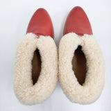 mina perhonen 未使用 prima neve ムートン レザー ボア ブーティー 24.5cm 定価52500円 ブーティ レッド レディース ミナペルホネン【中古】5-1203T♪