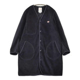 Danton カラーレスコート フリース サイズ36 定価20350円 ロングカーディガン コート ブラック レディース ダントン【中古】5-1219T♪