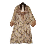 ETRO ペイズリー スパンコール シルク イタリア製 サイズ42 スクエアネック ワンピース ベージュ レディース エトロ【中古】5-1203M♪