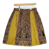 ETRO シルク フロッキープリント スカート マスタード ブラック レディース エトロ【中古】6-0129M∞