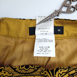ETRO シルク フロッキープリント スカート マスタード ブラック レディース エトロ【中古】6-0129M∞