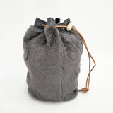 OWEN BARRY 英国製 羊革 ムートン 毛皮 牛革 巾着バッグ チャコールグレー レディース オーエンバリー【中古】5-1215T◎