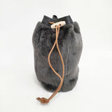 OWEN BARRY 英国製 羊革 ムートン 毛皮 牛革 巾着バッグ チャコールグレー レディース オーエンバリー【中古】5-1215T◎