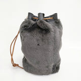 OWEN BARRY 英国製 羊革 ムートン 毛皮 牛革 巾着バッグ チャコールグレー レディース オーエンバリー【中古】5-1215T◎