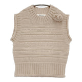 Bilitis dix-sept ans ハンドニットベスト クルーネック 手編み コサージュ付き 定価38500円 ベスト ピンクベージュ レディース ビリティス ディ セッタン【中古】5-1210T♪