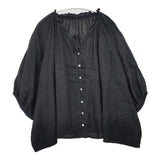 nest Robe 01233-1404 リネン Vネックフリル ワイド ブラウス シャツ 23SS ブラック レディース ネストローブ【中古】6-0425M∞