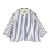 MARGARET HOWELL SILK COTTON BOLD STRIPE SHIRT コットンシルク ストライプ バンドカラー 578-0152513 長袖シャツ ブルー ホワイト レディース マーガレットハウエル【中古】6-0309M♪