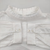 utilite スタンドフリルカラーコットンブラウス コットンサテン 定価16500円 ブラウス シャツ ホワイト レディース ユティリテ【中古】6-0203M♪