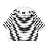 GRAMMATICO フランス製 コットン ボーダー ショート丈 Vネック 半袖Ｔシャツ カットソー ホワイト ネイビー レディース グラマティコ【中古】6-0421S△