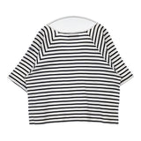 GRAMMATICO フランス製 コットン ボーダー ショート丈 Vネック 半袖Ｔシャツ カットソー ホワイト ネイビー レディース グラマティコ【中古】6-0421S△