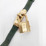 HERMES ケリーウオッチ ヴィンテージ 南京錠 80年代 アクセサリーウオッチ 腕時計 グリーン ゴールド レディース エルメス【中古】5-1222G◎
