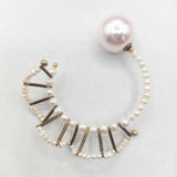 H.P.FRANCE フリルパールピアス ショートスティック 片耳用 ピアス ホワイト ゴールド レディース アッシュ・ペー・フランス【中古】6-0212G∞