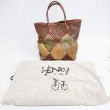 HENRY CUIR 革 レザー 犬 刺繍 パッチワーク A4サイズ トートバッグ ブラウン 多色 レディース アンリークイール【中古】6-0127G◎