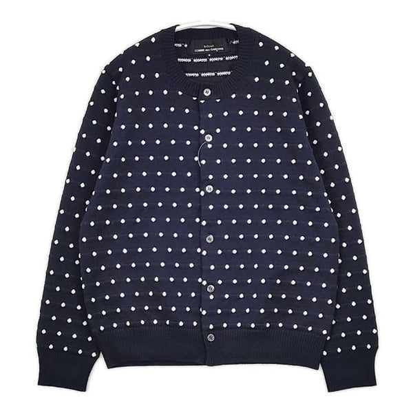 tricot COMME des GARCONS 刺繍ドット ウール カーディガン AD2020 ネイビー ホワイト レディース トリココムデギャルソン【中古】6-0125T∞ tricot COMME des GARCONS 刺繍ドット ウール カーディガン AD2020