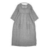 fog linen work スクエアネック 七分袖 リネン ワンピース グレー系 レディース フォグリネンワーク【中古】6-0309M♪