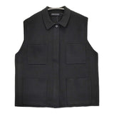 mizuiro-ind 襟付きワイドベスト 定価14960円 4-220089 ノースリーブポロシャツ ニット ベスト ブラック レディース ミズイロインド【中古】5-1219T♪