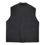 mizuiro-ind 襟付きワイドベスト 定価14960円 4-220089 ノースリーブポロシャツ ニット ベスト ブラック レディース ミズイロインド【中古】5-1219T♪