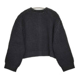 mizuiro-ind ワッフルニットカーディガン 定価16500円 3-220056 クルーネック カーディガン ブラック レディース ミズイロインド【中古】5-1219T♪