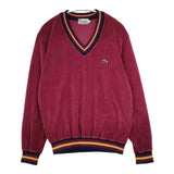 LACOSTE IZOD Vネック ベロア ヴィンテージ カットソー 70年代 糸巻きタグ ワインレッド系 レディース ラコステ【中古】6-0125T∞