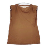 Uhr Power Shoulder Tee コットンシルク ノースリーブ Ｔシャツ カットソー ブラウン レディース ウーア【中古】6-0608S∞