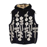 mina perhonen frost garden 刺繍 サイズ38 sa2246 フード付き ダウンベスト ネイビー ホワイト レディース ミナペルホネン【中古】5-1222T♪