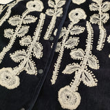 mina perhonen frost garden 刺繍 サイズ38 sa2246 フード付き ダウンベスト ネイビー ホワイト レディース ミナペルホネン【中古】5-1222T♪