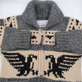 KANATA カナダ製 サイズ38 カウチンニット ジップアップ ウール カーディガン グレー ベージュ レディース カナタ【中古】5-1226T♪