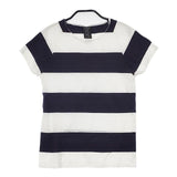 homspun 061-6585 ボーダー コットン サイズS 半袖Ｔシャツ カットソー ホワイト ネイビー レディース ホームスパン【中古】6-0614S∞