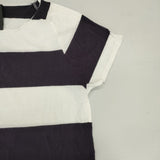 homspun 061-6585 ボーダー コットン サイズS 半袖Ｔシャツ カットソー ホワイト ネイビー レディース ホームスパン【中古】6-0614S∞